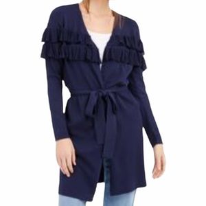 INC Belted Ruffled Cardigan Tie Waist Navy M